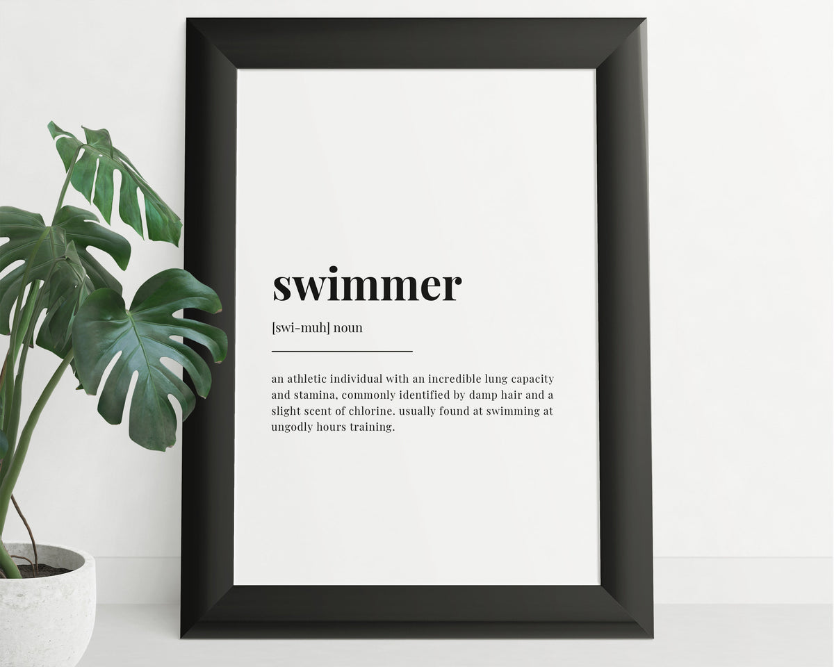 SWIMMER DEFINITION PRINT | Wall Art Print | Swimmer Print | Gift For Swimmer | Definition Print | Quote Print | Swimming Decor