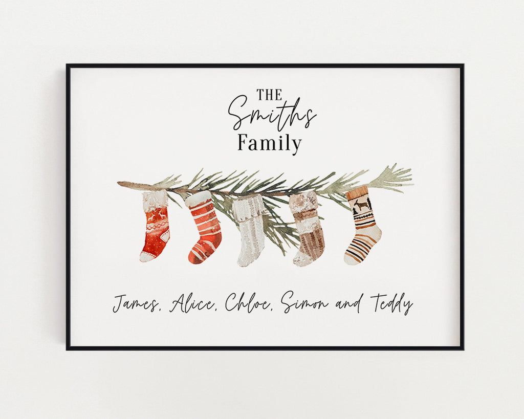 Personalised Christmas Print, Christmas Stockings, Family Print, Christmas Decor, Xmas Personalised Family Print