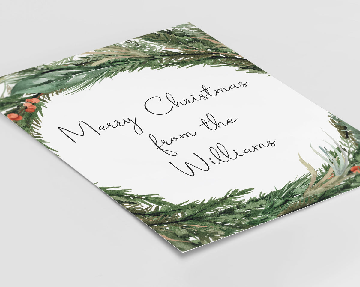 PERSONALISED CHRISTMAS PRINT, Christmas Wall Art, Wreath Wall Decor, Festive Print, Winter Decor, Xmas Decor
