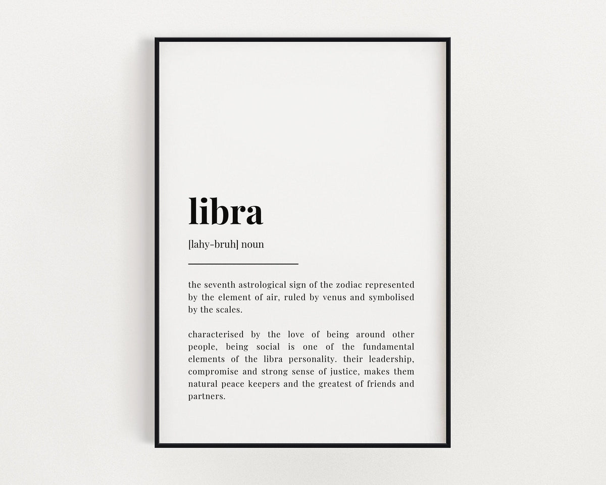 LIBRA DEFINITION PRINT, Wall Art Print, Libra Print, Libra Gift, Zodiac Gift, Astrology Gifts, Typography Print, Dictionary Print, Art Print