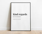 Funny Office Wall Art Prints | Kind Regards | Wall Art Print | Home Office Print | Definition Print | Office Wall Decor | Quote Print