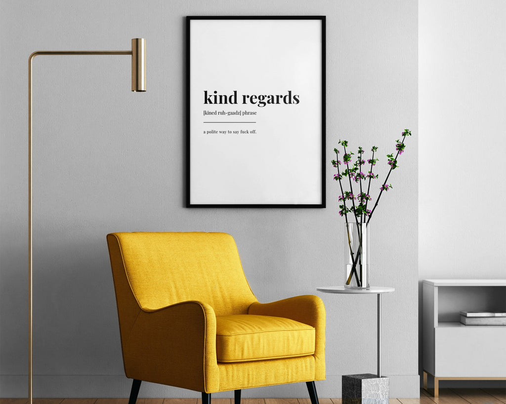 Funny Office Wall Art Prints | Kind Regards | Wall Art Print | Home Office Print | Definition Print | Office Wall Decor | Quote Print
