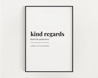 Funny Office Wall Art Prints | Kind Regards | Wall Art Print | Home Office Print | Definition Print | Office Wall Decor | Quote Print