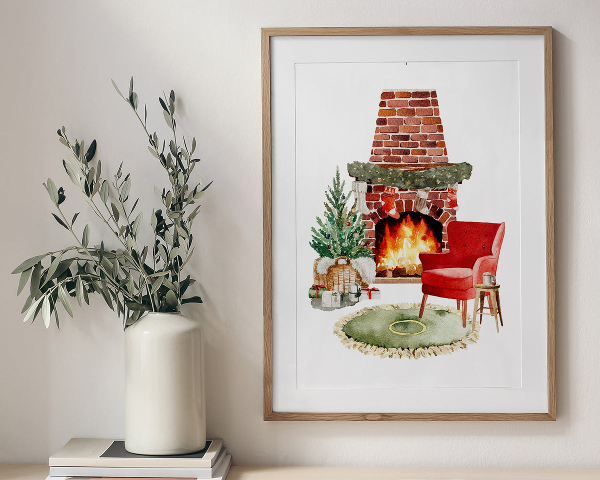 CHRISTMAS PRINT | Christmas Wall Art | Festive Print | Cosy Christmas By The Fireplace | Xmas Decor | Christmas Decoration | Winter decor