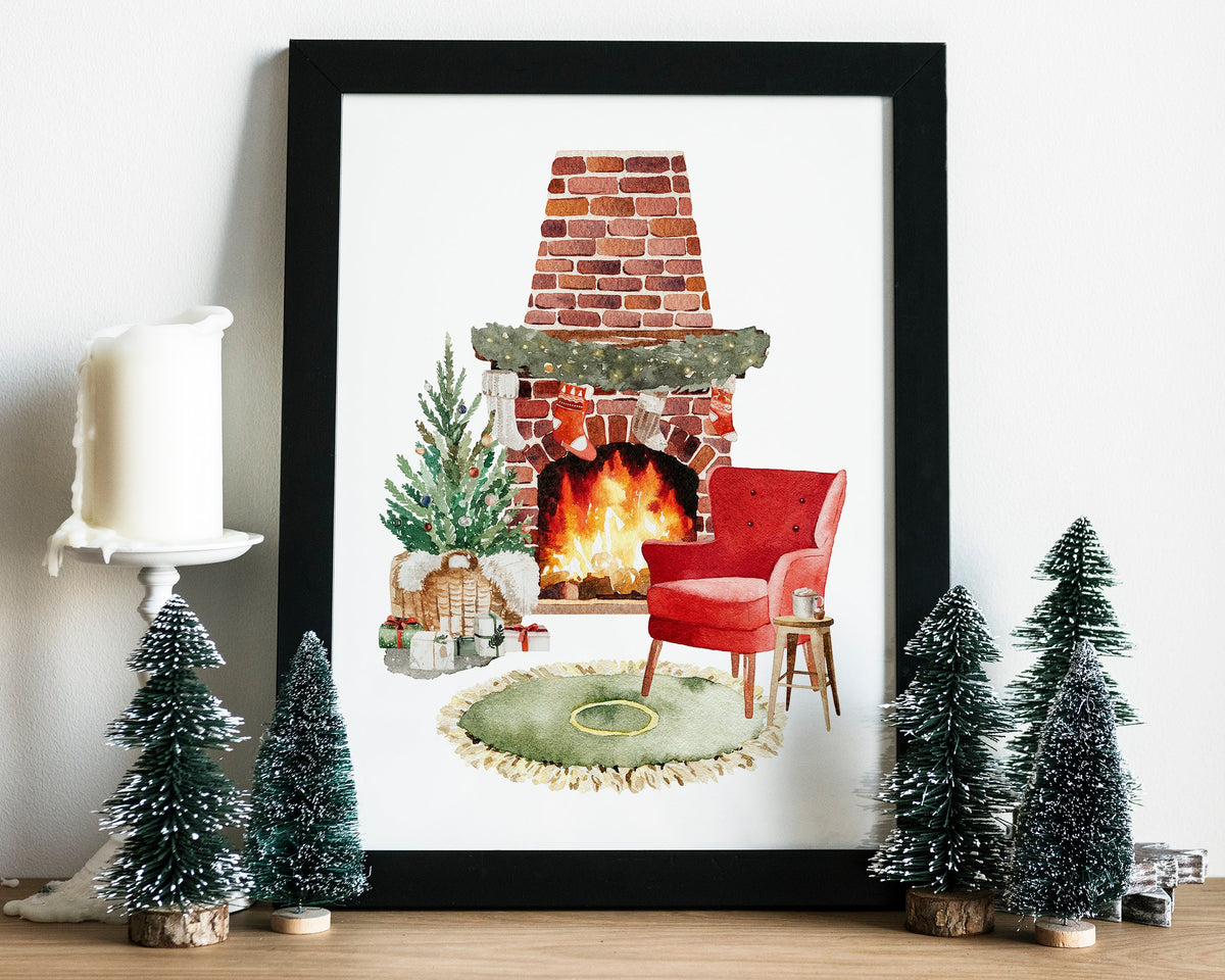 CHRISTMAS PRINT | Christmas Wall Art | Festive Print | Cosy Christmas By The Fireplace | Xmas Decor | Christmas Decoration | Winter decor