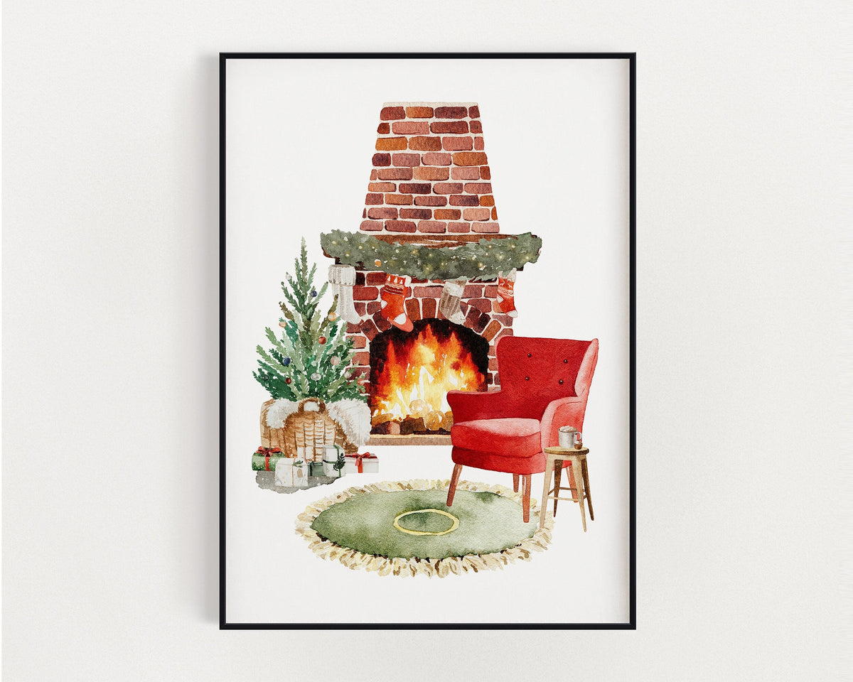 CHRISTMAS PRINT | Christmas Wall Art | Festive Print | Cosy Christmas By The Fireplace | Xmas Decor | Christmas Decoration | Winter decor