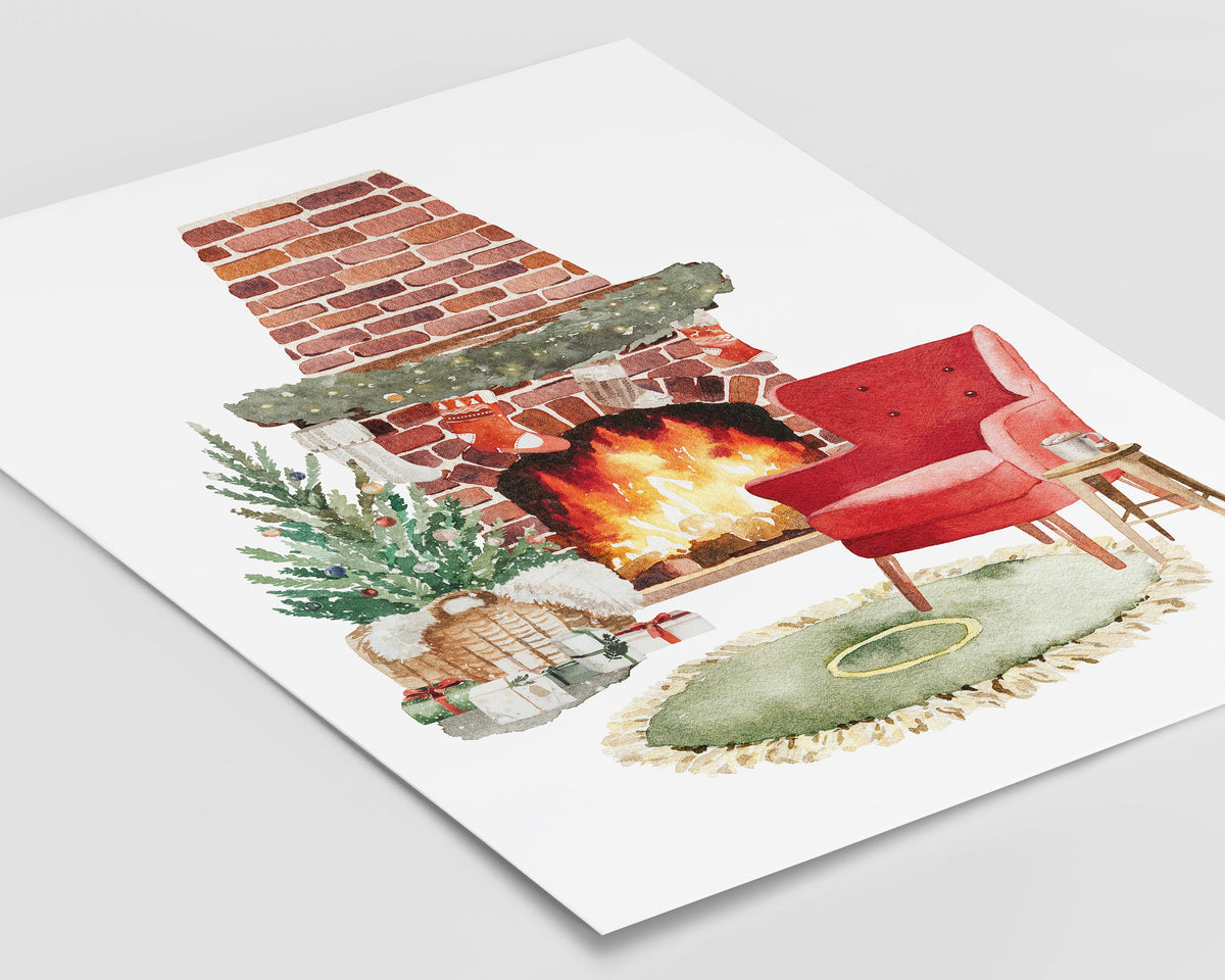 CHRISTMAS PRINT | Christmas Wall Art | Festive Print | Cosy Christmas By The Fireplace | Xmas Decor | Christmas Decoration | Winter decor