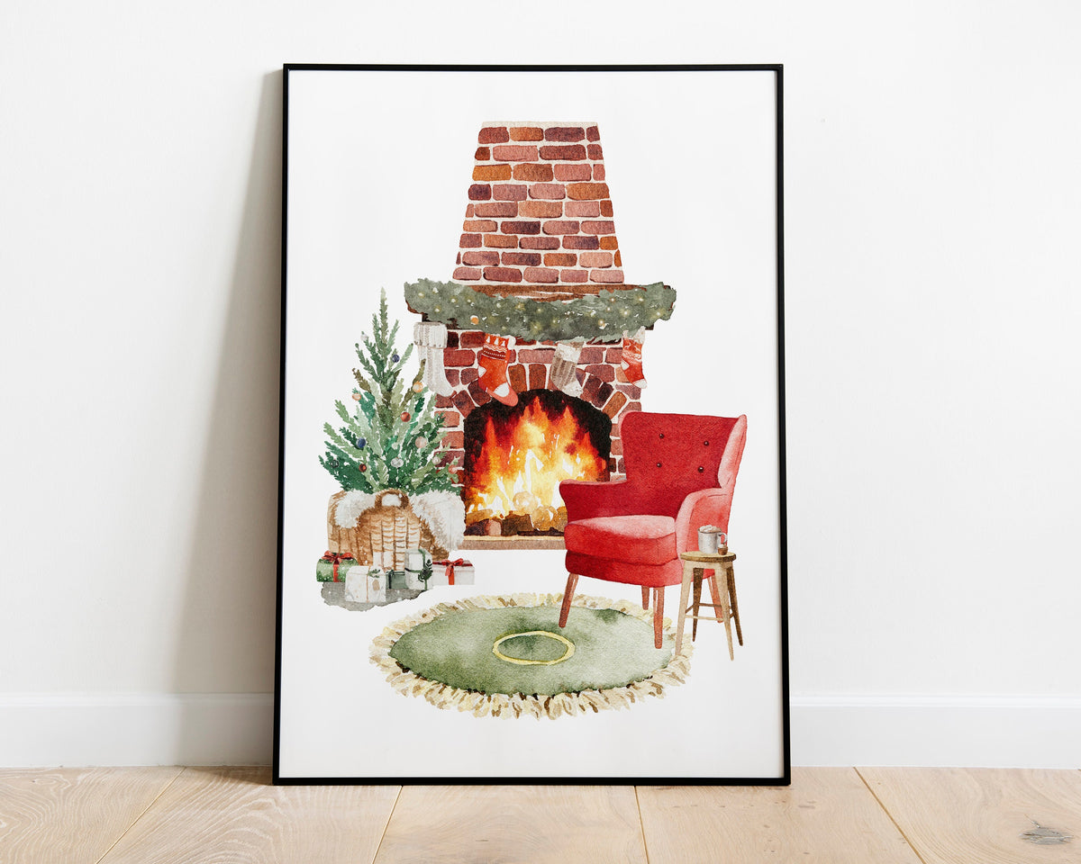 CHRISTMAS PRINT | Christmas Wall Art | Festive Print | Cosy Christmas By The Fireplace | Xmas Decor | Christmas Decoration | Winter decor