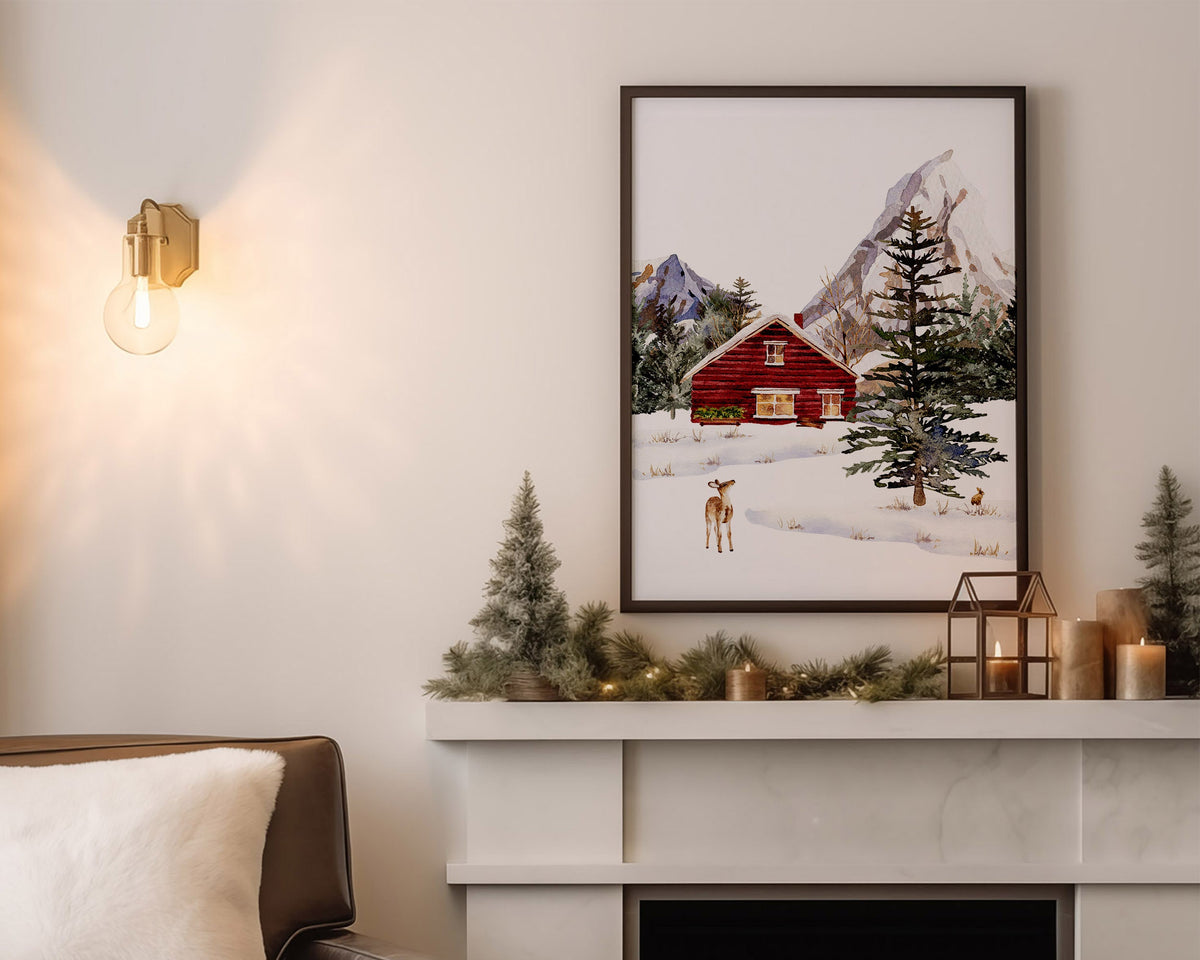 CHRISTMAS PRINT | Winter Cabin Print | Christmas Wall Art | Festive Print | Xmas Decor | Christmas Decoration | Winter Decor