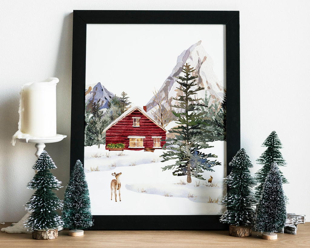 CHRISTMAS PRINT | Winter Cabin Print | Christmas Wall Art | Festive Print | Xmas Decor | Christmas Decoration | Winter Decor