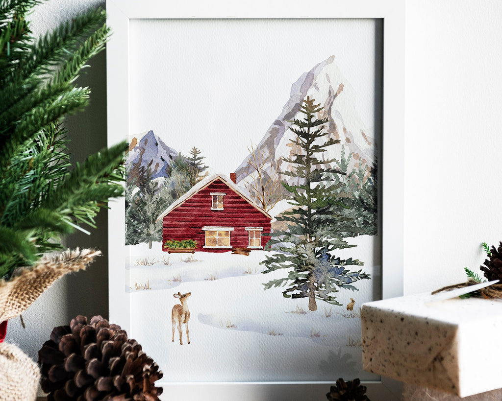 CHRISTMAS PRINT | Winter Cabin Print | Christmas Wall Art | Festive Print | Xmas Decor | Christmas Decoration | Winter Decor