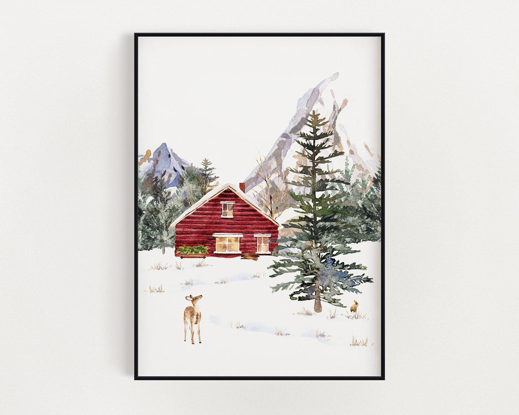 CHRISTMAS PRINT | Winter Cabin Print | Christmas Wall Art | Festive Print | Xmas Decor | Christmas Decoration | Winter Decor