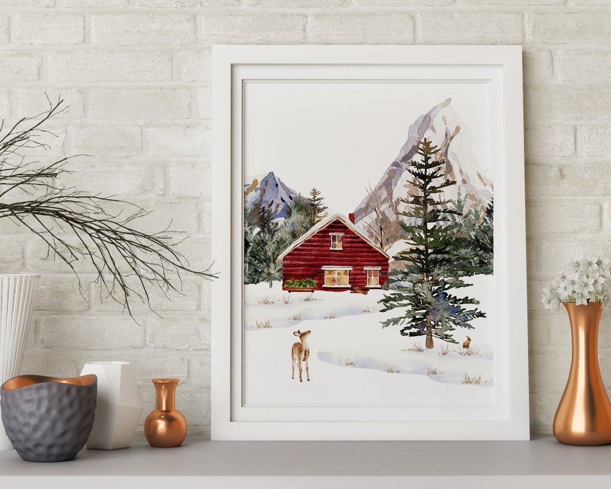 CHRISTMAS PRINT | Winter Cabin Print | Christmas Wall Art | Festive Print | Xmas Decor | Christmas Decoration | Winter Decor