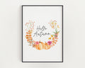 Hello Autumn Print | Pumpkin Design Wreath Seasonal Decor - Happy You Prints