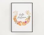 Hello Autumn Print | Pumpkin Design Wreath Seasonal Decor - Happy You Prints