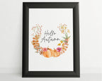 Hello Autumn Print | Pumpkin Design Wreath Seasonal Decor - Happy You Prints