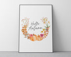 Hello Autumn Print | Pumpkin Design Wreath Seasonal Decor - Happy You Prints