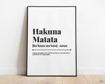 WALL ART PRINT, Hakuna Matata Definition, Quote Print, Positive Quotes, Wall dÃ©cor, Inspirational Quotes - Happy You Prints