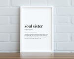 SOUL SISTER QUOTE, Wall Art Print,  Soul Sister Print, Definition Print, Quote Print - Happy You Prints