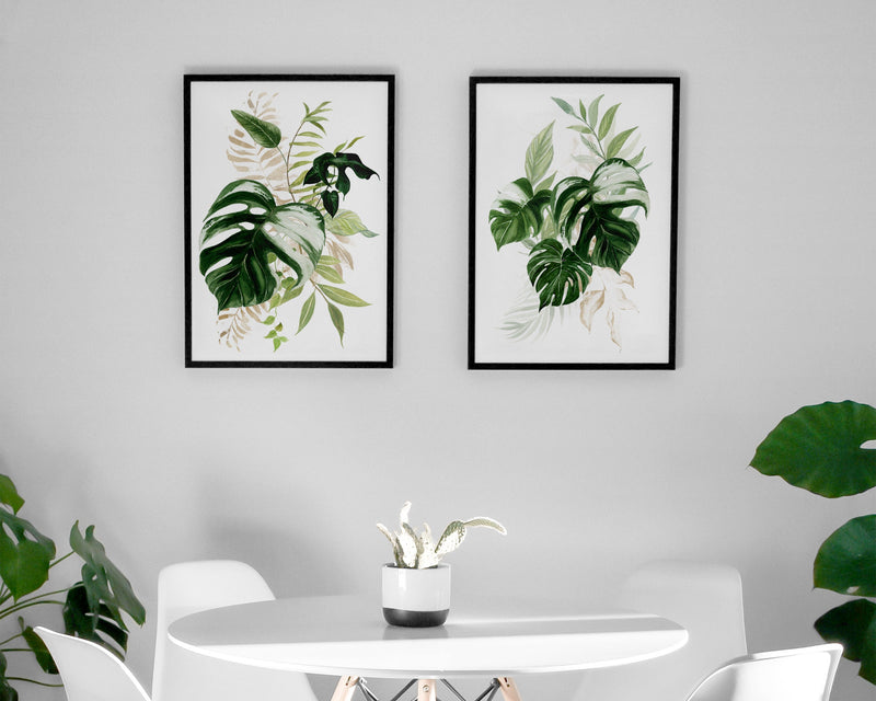 SET OF 2 Botanical Wall Art Prints, Wall Art, Tropical Plant Prints, Watercolour Plants, Tropical Leaf Prints, Green Leaf Prints - Happy You Prints