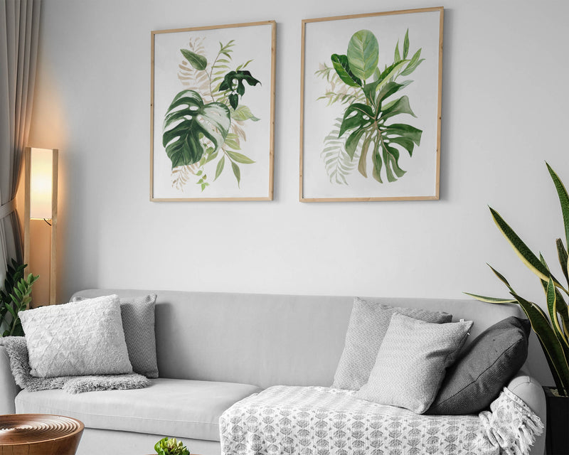 SET OF 2 Botanical Wall Art Prints, Wall Art, Tropical Plant Prints, Watercolour Plants, Tropical Leaf Prints, Green Leaf Prints - Happy You Prints