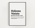 WALL ART PRINT, Hakuna Matata Definition, Quote Print, Positive Quotes, Wall décor, Inspirational Quotes - Happy You Prints