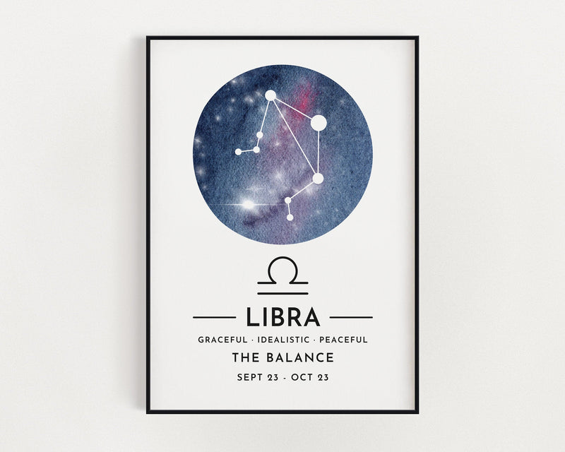 ZODIAC SIGN PRINT, Constellation Art Print, Libra Print, Horoscope Print, Star Sign Print, Home Decor - Happy You Prints