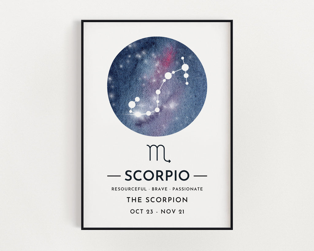 ZODIAC SIGN PRINT, Constellation Art Print, Scorpio Print, Horoscope Print, Star Sign Print, Home Decor - Happy You Prints
