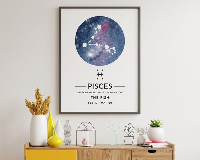 ZODIAC SIGN PRINT, Constellation Art Print, Pisces Print, Horoscope Print, Star Sign Print, Home Decor - Happy You Prints