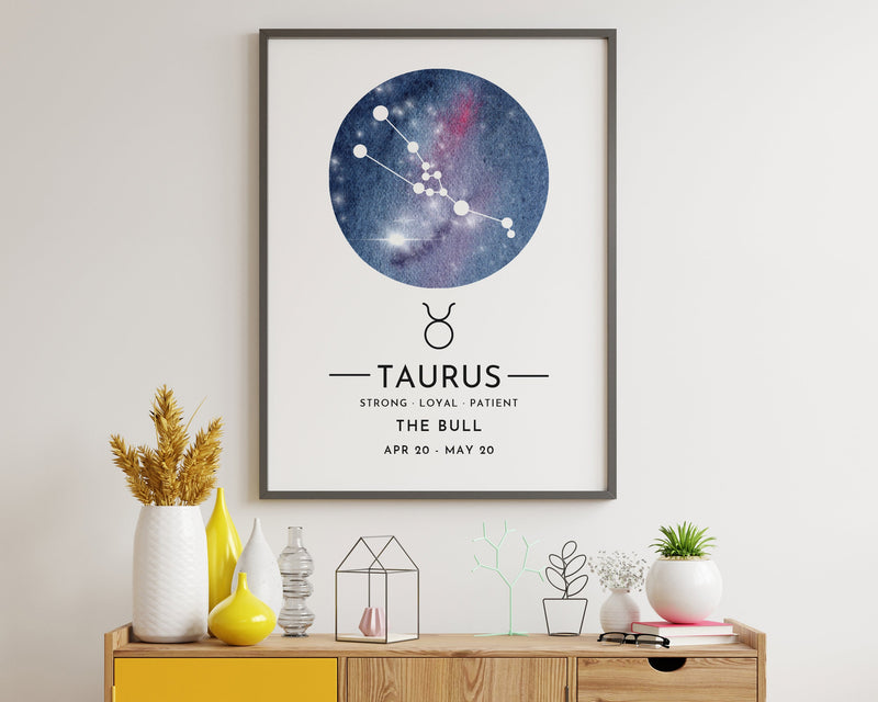 ZODIAC SIGN PRINT, Constellation Art Print, Taurus Print, Horoscope Print, Star Sign Print, Home Decor - Happy You Prints