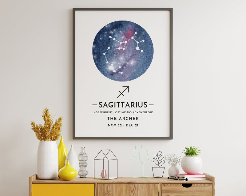 ZODIAC SIGN PRINT, Constellation Art Print, Sagittarius Print, Horoscope Print, Star Sign Print, Home Decor - Happy You Prints