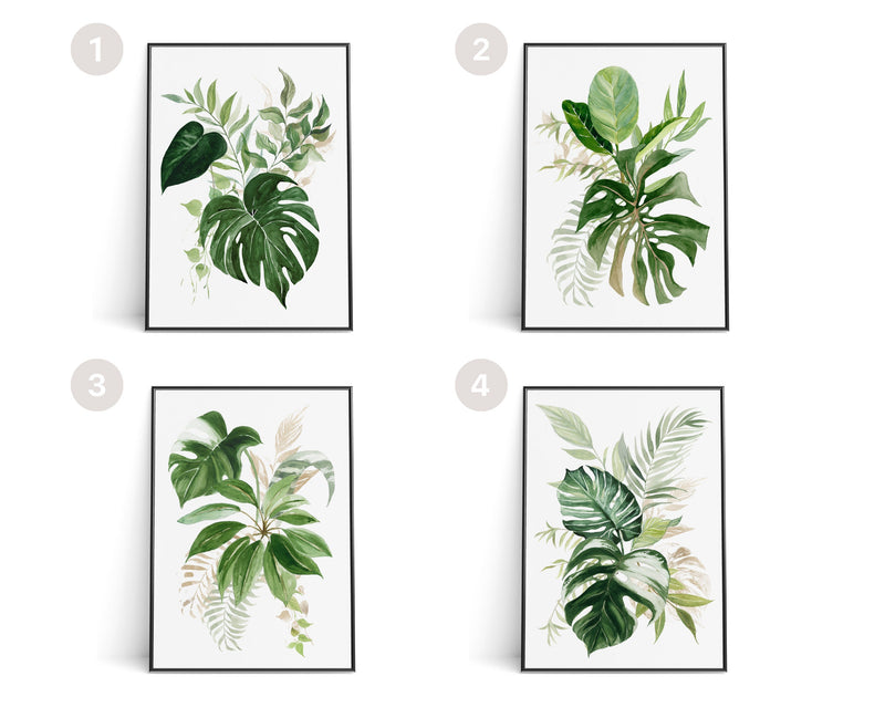 SET OF 2 Botanical Wall Art Prints, Wall Art, Tropical Plant Prints, Watercolour Plants, Tropical Leaf Prints, Green Leaf Prints - Happy You Prints