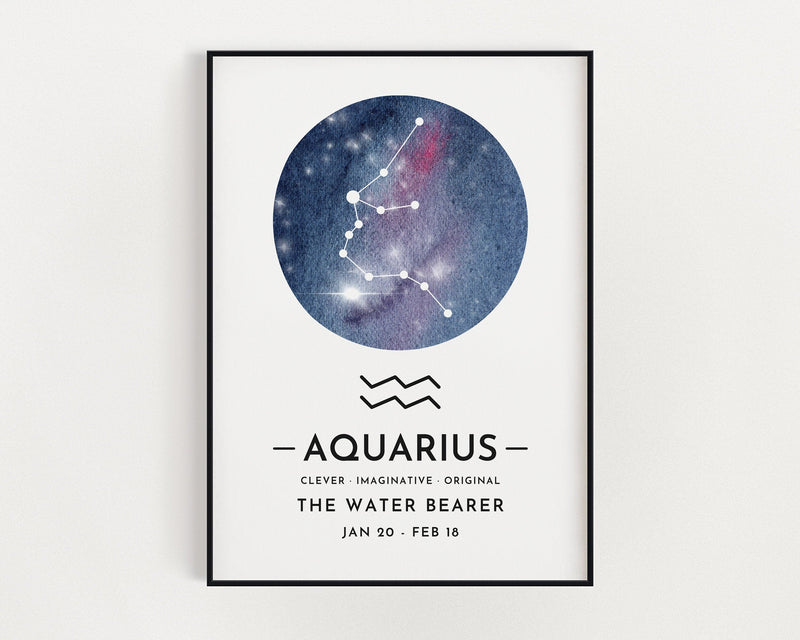 ZODIAC SIGN PRINT, Constellation Art Print, Aquarius Print, Horoscope Print, Celestial Art, Home Decor - Happy You Prints