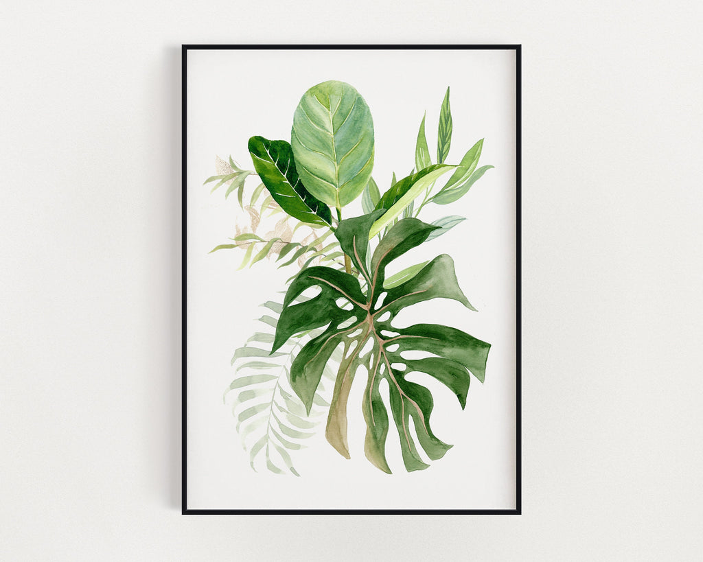 Botanical Print VI, Watercolour Plants, Tropical Leaf Prints, Green Leaf Prints, Home Decor - Happy You Prints