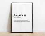 HAPPINESS DEFINITION PRINT | Wall Art Print | Definition Print | Quote Print - Happy You Prints