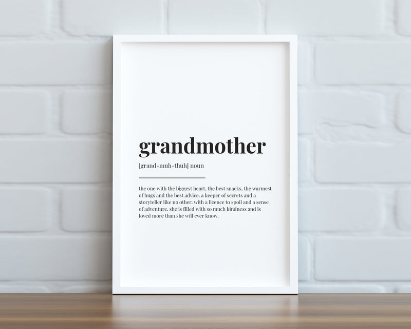 GRANDMOTHER DEFINITION PRINT | Wall Art Print | Definition Print | Quote Print - Happy You Prints