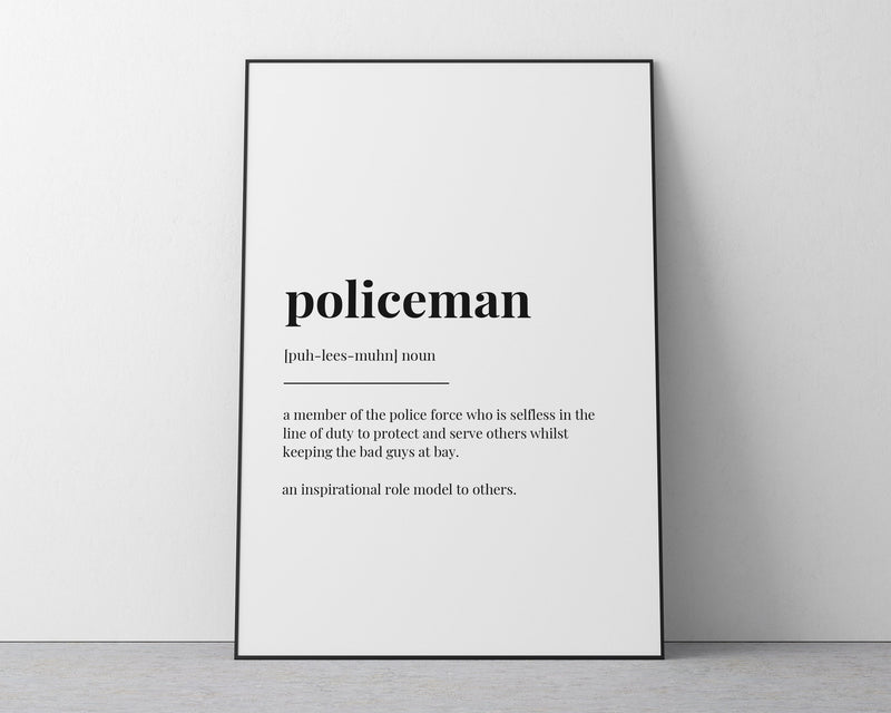 POLICEMAN DEFINITION PRINT | Wall Art Print |  Policeman Print | Definition Print | Quote Print | Gift for Policeman - Happy You Prints