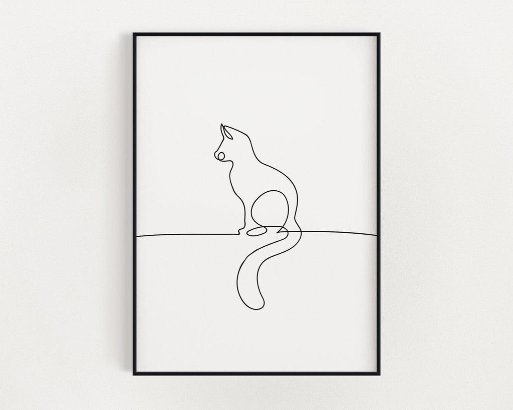 CAT LINE DRAWING Print, Line Art, Minimalistic Prints, Cat Drawing, Cat Print, Wall Art, Home Decor - Happy You Prints