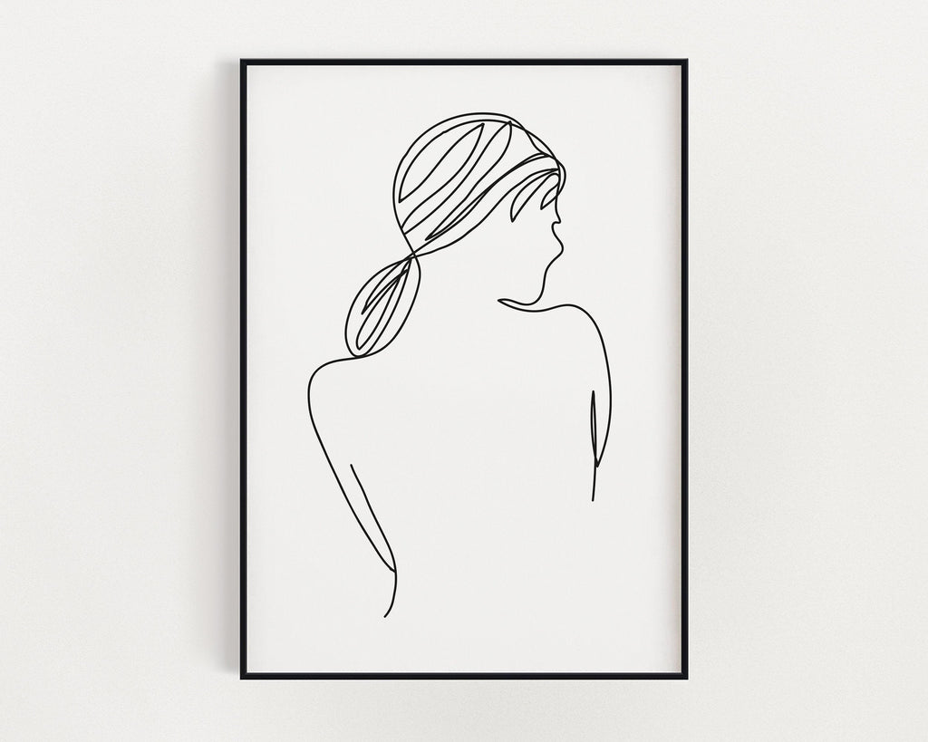 FEMALE LINE DRAWING Print, Line Art, Minimalistic Prints, Feminist Print, Figure Line, Wall Art, Home Decor - Happy You Prints