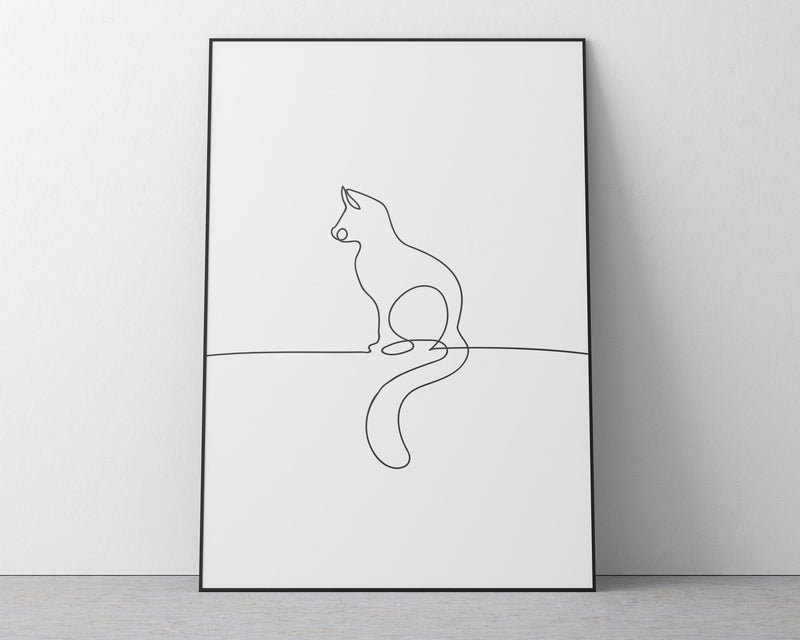 CAT LINE DRAWING Print, Line Art, Minimalistic Prints, Cat Drawing, Cat Print, Wall Art, Home Decor - Happy You Prints