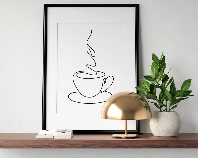 LINE DRAWING PRINT, Line Art, Tea Print, Coffee Print, Kitchen Decor, Wall Art - Happy You Prints