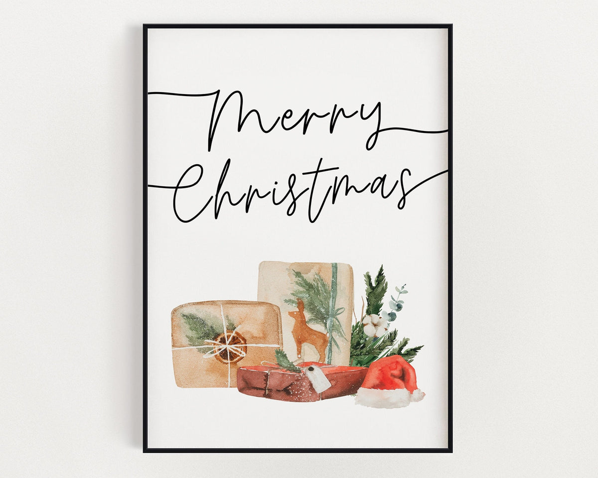 CHRISTMAS PRINT, Merry Christmas Presents, Christmas Wall Art, Festive Print, Winter Decor, Xmas Decor, Christmas Decoration