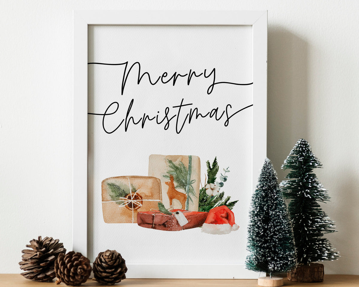 CHRISTMAS PRINT, Merry Christmas Presents, Christmas Wall Art, Festive Print, Winter Decor, Xmas Decor, Christmas Decoration