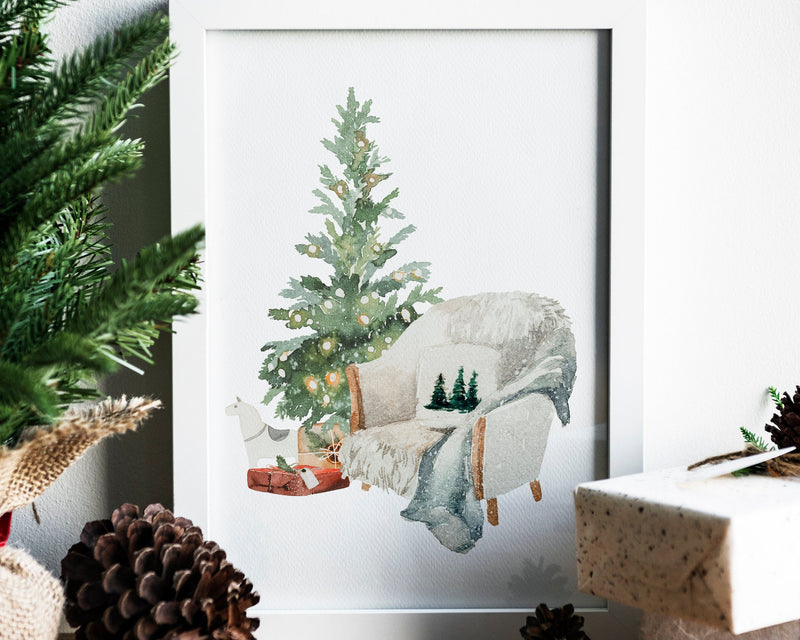 CHRISTMAS PRINT, Christmas Chair, Christmas Wall Art, Festive Print, Winter Decor, Xmas Decor, Christmas Decoration