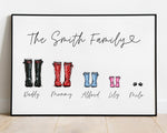 WELLIE BOOT PRINT | Custom Family Print | Personalised Wellie Print | Gift For Dad | Wall Decor - Happy You Prints