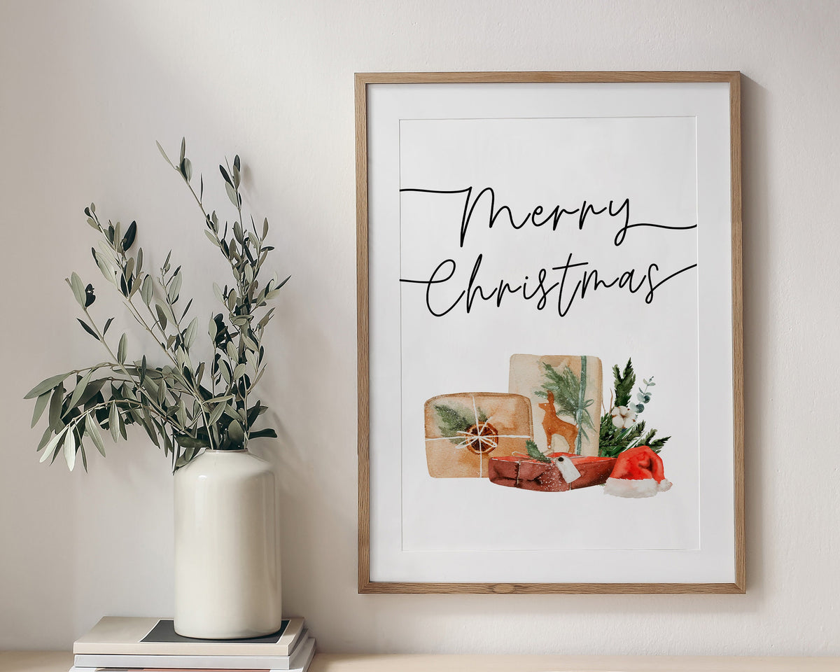 CHRISTMAS PRINT, Merry Christmas Presents, Christmas Wall Art, Festive Print, Winter Decor, Xmas Decor, Christmas Decoration