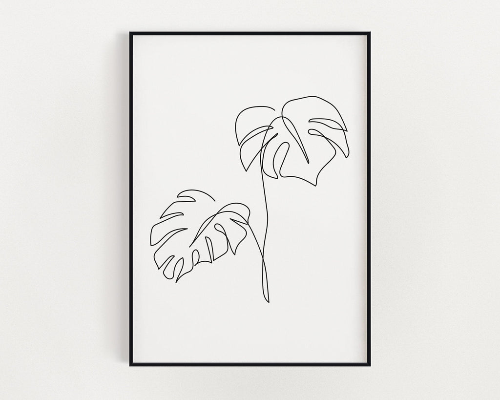 MONSTERA LEAF DRAWING Print | Line Art | Minimalistic Print | Monstera Print | Plant Drawing | Bathroom Print | Home Decor - Happy You Prints