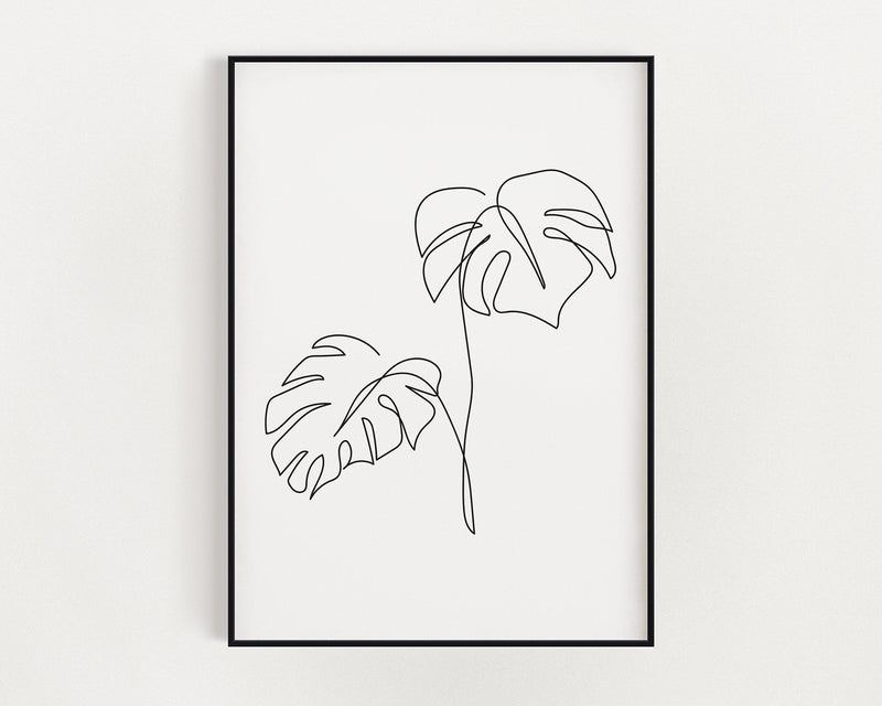 MONSTERA LEAF DRAWING Print | Line Art | Minimalistic Print | Monstera Print | Plant Drawing | Bathroom Print | Home Decor - Happy You Prints