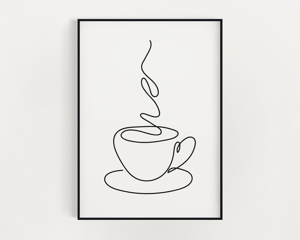 LINE DRAWING PRINT, Line Art, Tea Print, Coffee Print, Kitchen Decor, Wall Art - Happy You Prints