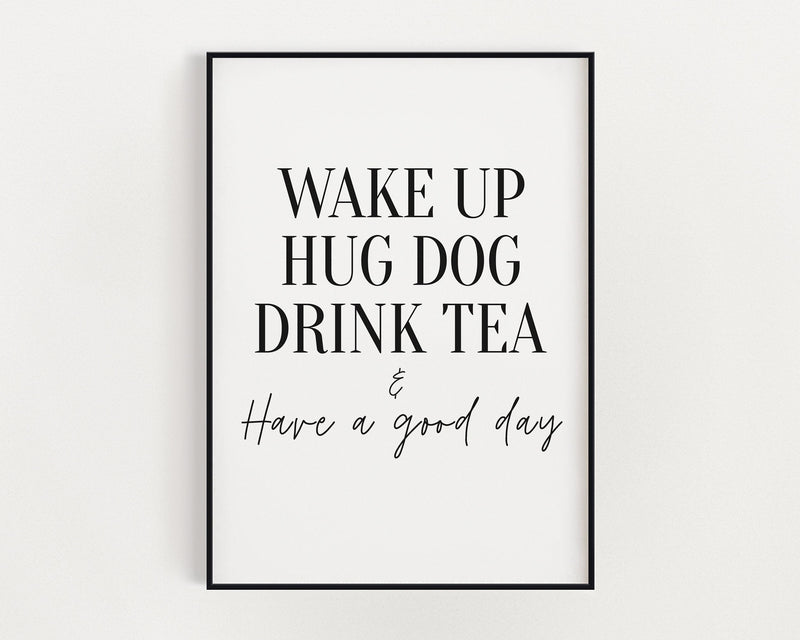 KITCHEN PRINTS | Wake Up Hug Dog | Kitchen Wall Décor | Kitchen Wall Art  | Funny Kitchen Art | Kitchen Poster - Happy You Prints